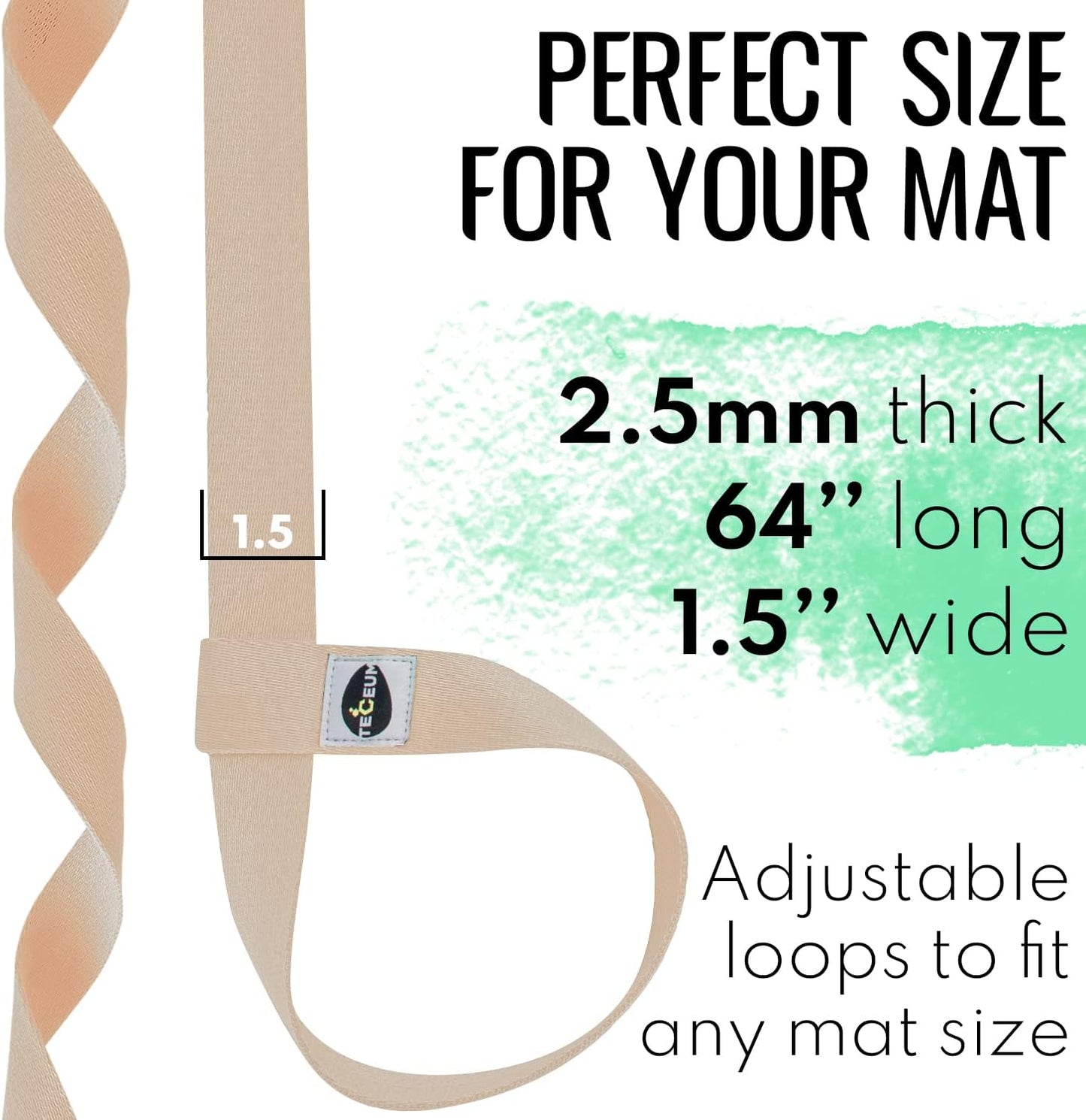 TECEUM Yoga Mat Strap – 30+ Colors – Adjustable Mat Holder Sling Carrier for All Mats [Mat Not Included]