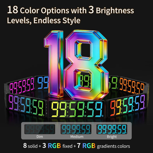 VOCOO 15.7" Large Digital Wall Timer with 99H Countdown, Count Up, Clock and Remote Control, 18 Colors RGB Wall Clock for Office, Home Decor, Kitchen, Living Room, Gym, Classroom