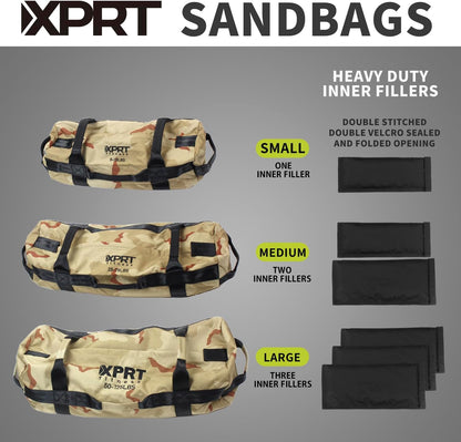 XPRT Fitness Workout Sandbag for Heavy Duty Workout Cross Training 7 Multi-positional Handles - Color Army Green/Black/Camo