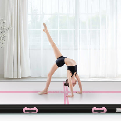 Pink Gymnastics Mat Inflatable Tumble Track Mats 10/13/16/20ft Training Mats for Home Air Mat for Kids with Pump 4”/6” Thick for Cheerleading/Yoga/Exercise/Parkour/Beach/Park/Water