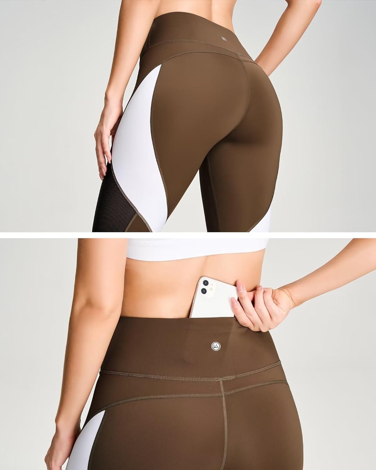 QUEENIEKE Women Yoga Pants Color Blocking Mesh Workout Running Leggings Tights