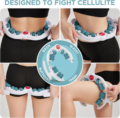 Cellulite Massage Tool, Anti-Cellulite Roller- Lymphatic Drainage Massager - Muscle Roller, Deep Fascia Massage, Dimpled Skin Removal, Legs/Thighs/Buttocks, Smooth Skin (14 Wheel - Blue)
