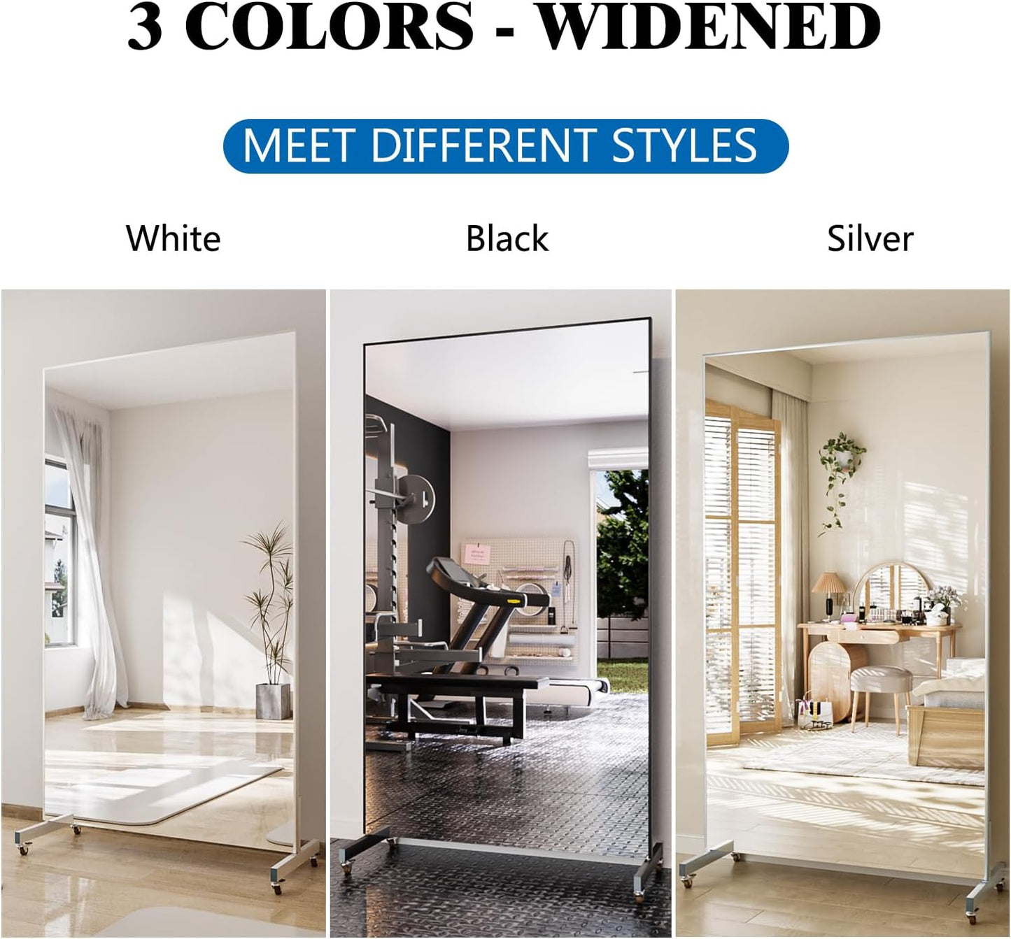 Full Length Floor Mirror with Wheels, Super Lightweight Glassless Shatterproof Film Mirror, Rolling Mirror for Home Gym, Dance Studio, Yoga Room, 67×20Inch, White