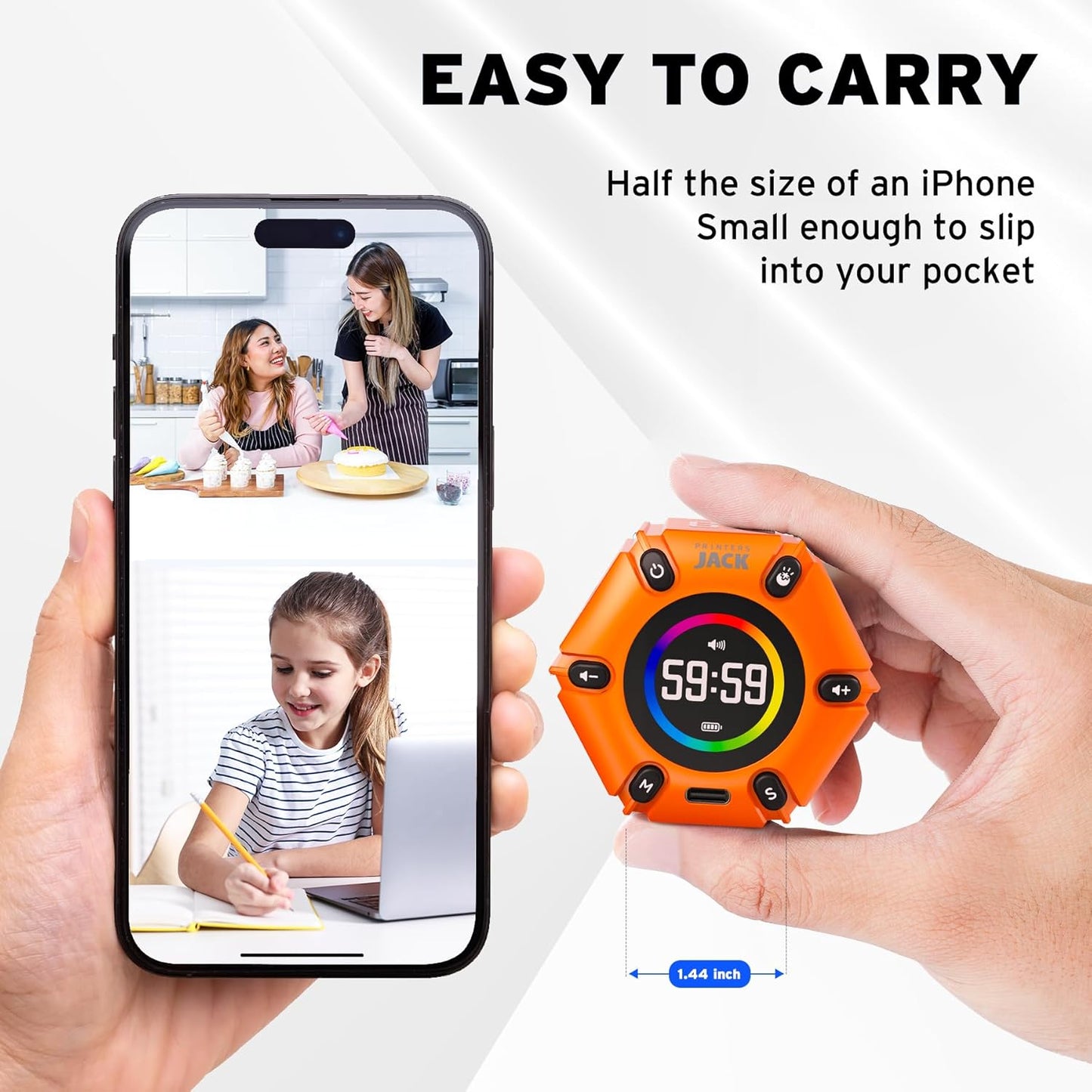 Jack Pomodoro Timer - Productivity Cube, Visual Focus Timer, Mute & Vibration & Adjustable Sound Alert, for Office, ADHD, Study, Work, 3/5/10/25/30/60min & Custom Countdown - Black