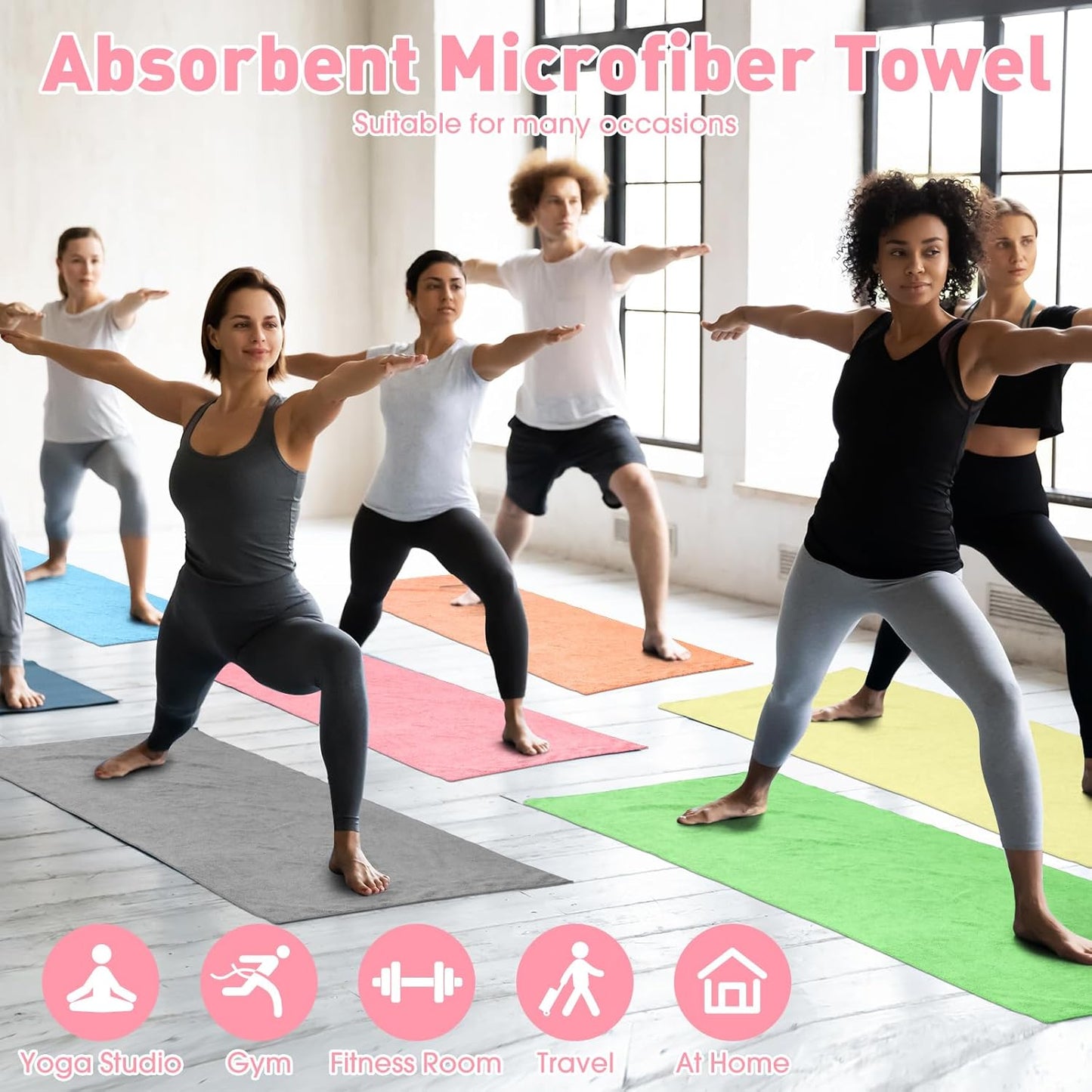 Breling 10 Pcs Hot Yoga Towels Bulk Non Slip Microfiber Anti Slip Absorbent Multicolor Wicking Pilates Yoga Mat Towel for Women Men Pilates, 27" x 72" (Classic)