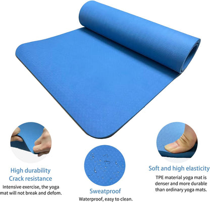 Thick TPE Yoga Mat, Non-Slip Eco-Friendly Exercise Mat with Carrying Strap for Yoga, Pilates and Home Workouts, Standard and Extra Wide Options