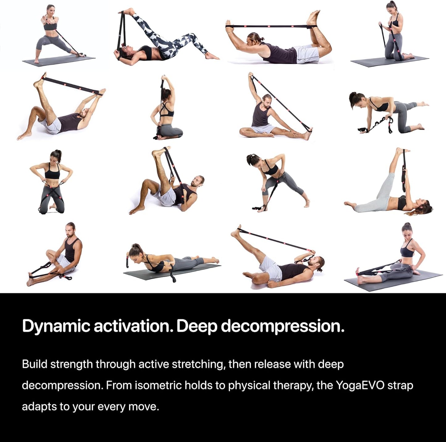 YOGA-EVO Elastic Stretching Strap with Loops for Physical Therapy - Stretch & Activate Muscles - Increase Mobility & Recovery - Soft Cotton & Spandex - Includes Carrying Pouch & Video Exercises
