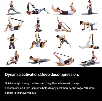YOGA-EVO Elastic Stretching Strap with Loops for Physical Therapy - Stretch & Activate Muscles - Increase Mobility & Recovery - Soft Cotton & Spandex - Includes Carrying Pouch & Video Exercises