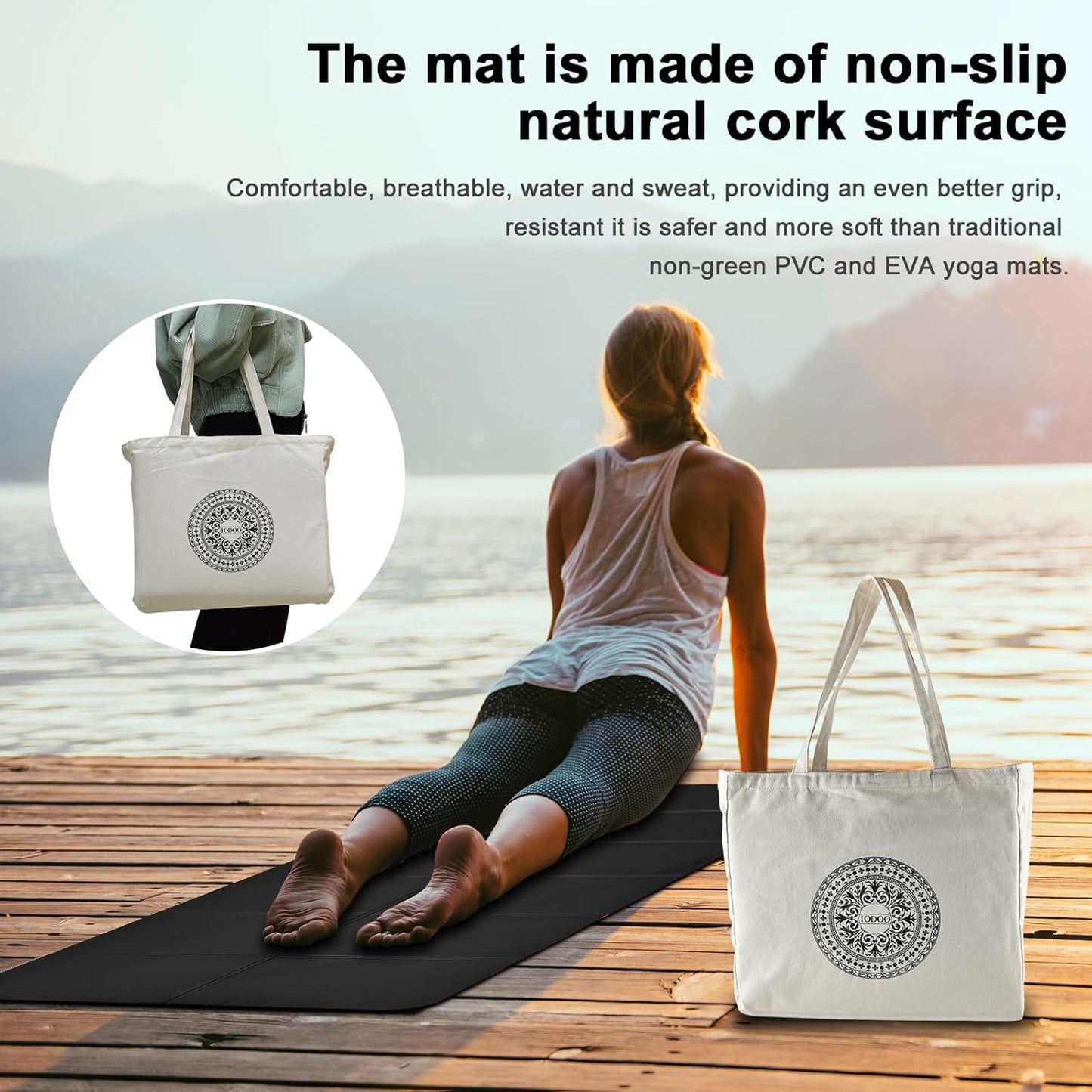 iodoo Foldable Yoga Mat 72" L x 32" W x 0.32 Inch Extra Thicked and Wided, Folding Yoga Mat for Travel with Canvas Carrying Bag, Non-Slip TPE Exercise Pilates Mat