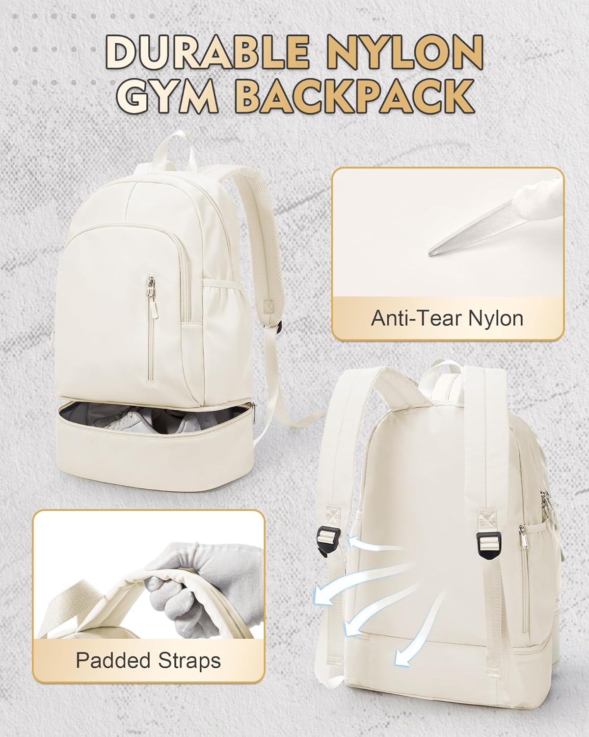 Gym Backpack for Women Men,Cheer bag,Lightweight Gym Bag with Shoe Compartment, Waterproof Sports Backpack with Wet Pocket, Black