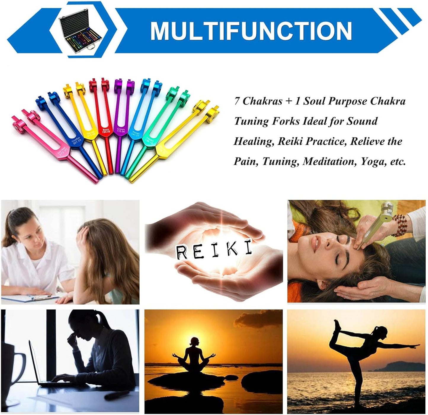 Tuning Forks for Healing Set – Includes 128Hz, 136Hz, 256Hz, 384Hz & Activator, Perfect for Healing, Chakra, Sound Therapy, Keep Body, Mind and Spirit in Perfect Harmony