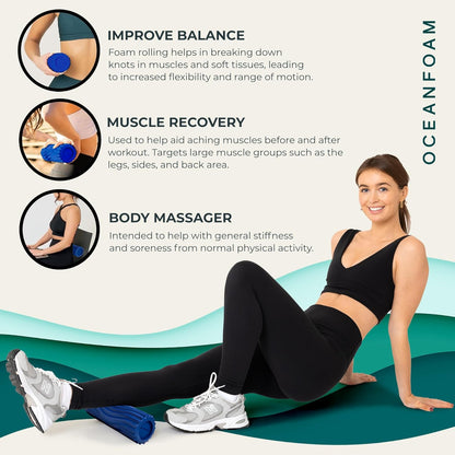 Oceanfoam Ripple Travel Foam Roller (11" x 3.35") Firm Mini Foam Roller for Physical Therapy, Deep Tissue Massage, Back Pain - High Density, Ergonomic Wave Textured - Yoga, Pilates, Exercise (Natural) - Colors B