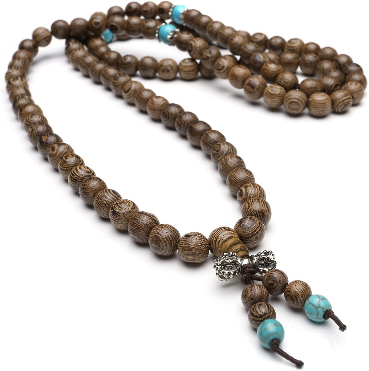 Top Plaza Unisex 108 Natural Wood 6mm 8mm Beads Bracelet Buddhist Rosary Mala Necklace(8mm Sandalwood Duobao)