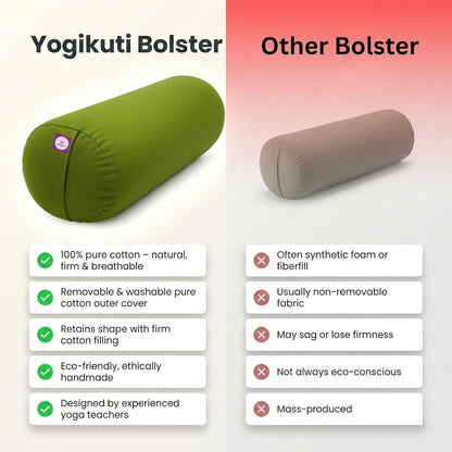 Yogikuti Iyengar Yoga Bolster for Restorative Yoga and Meditation – Lightweight Cotton Support Pillow with Handle for Easy Carry, Versatile for Pose Modification, Balance, Back Relief, and Relaxation