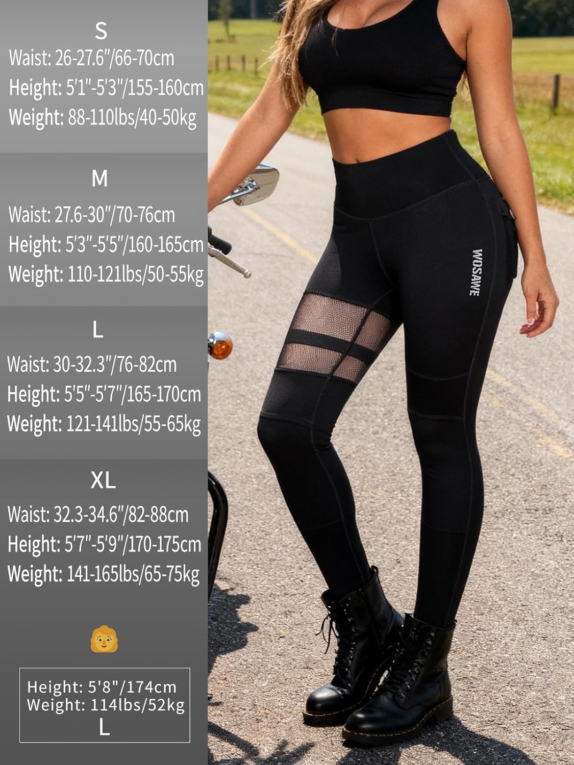 WOSAWE Women's Motorcycle Yoga Leggings with Removable Knee Pads Butt Lifting Cargo Pants