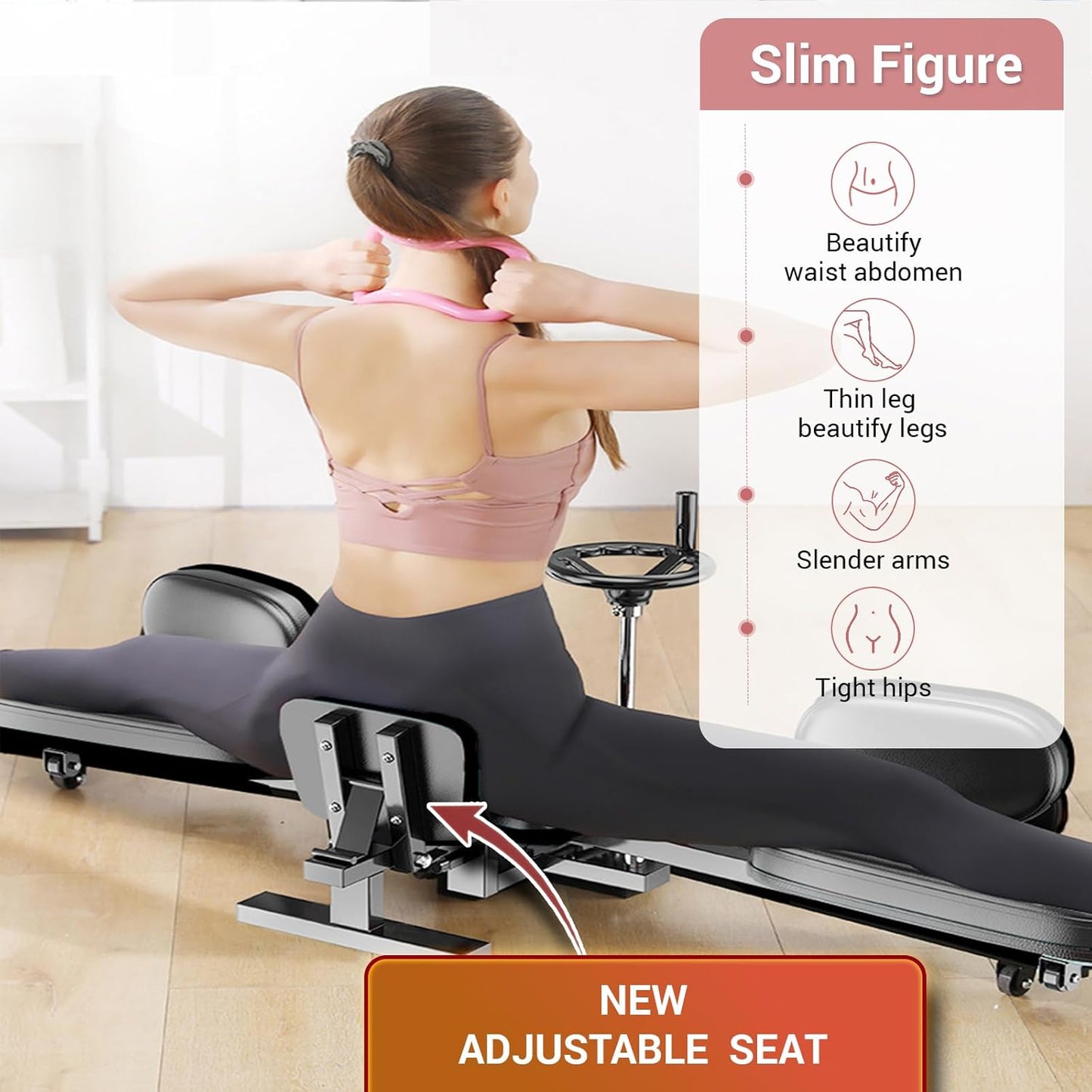 Hip Stretching Machine by Flex Bench – Improve Flexibility,Mobility and Reduce Hip Pain, Leg Stretcher - Flexibility for Yoga,Dance and Gymnastics Thighs,Glutes, Upgraded Model - New Adjustable Seat.