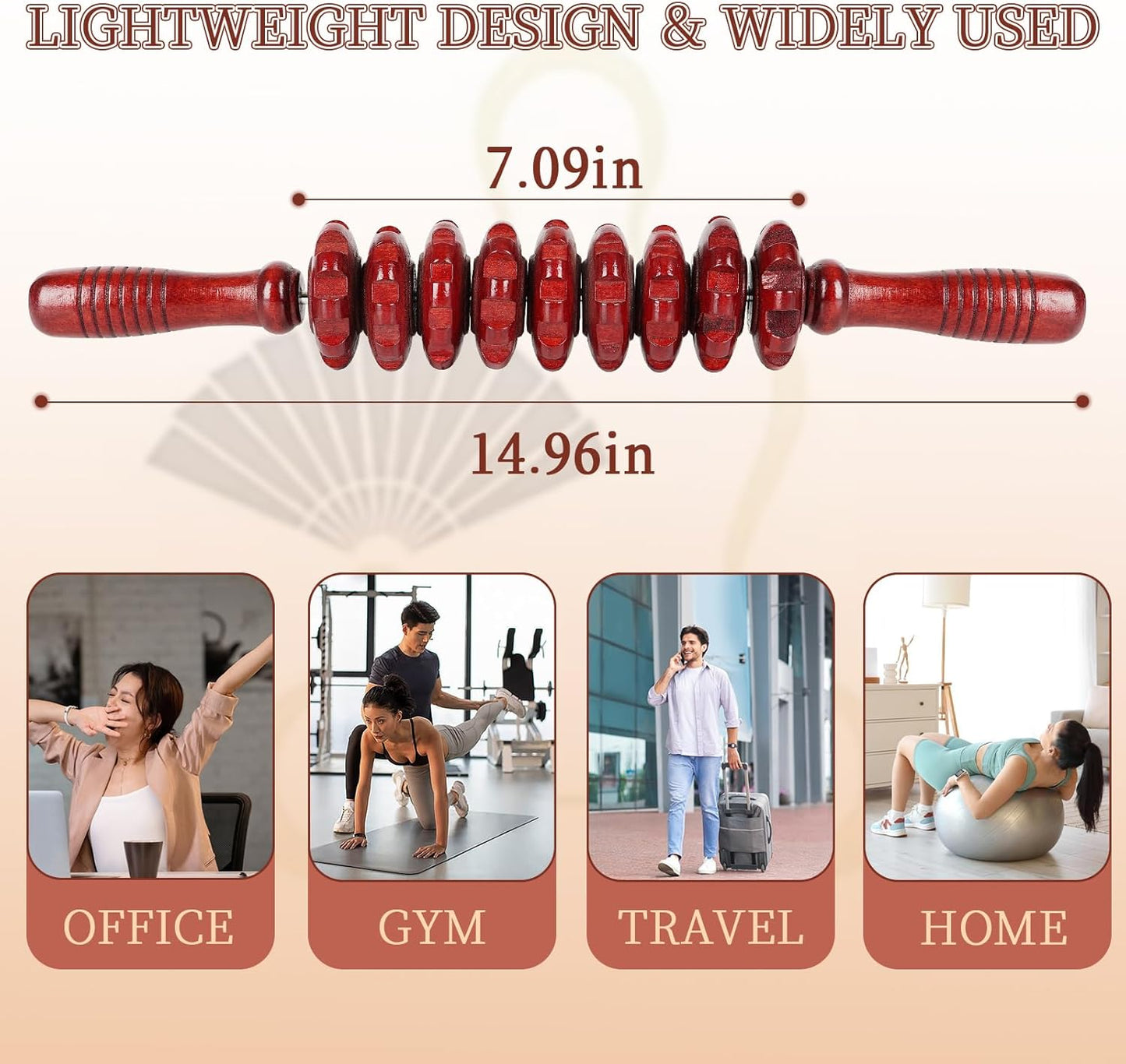 Liitrton Manual Wooden Fascia Massage Roller Trigger Points for Release Cellulite Sore Muscle Blasting (Straight-9-Wheel)