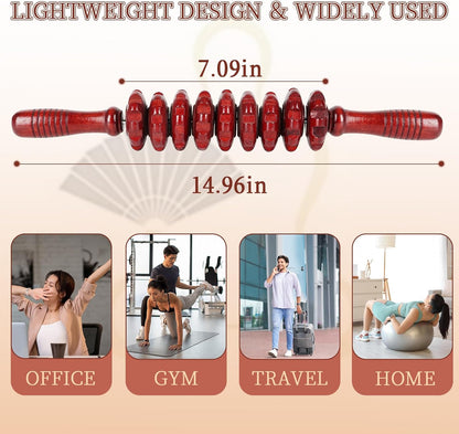 Liitrton Manual Wooden Fascia Massage Roller Trigger Points for Release Cellulite Sore Muscle Blasting (Straight-9-Wheel)