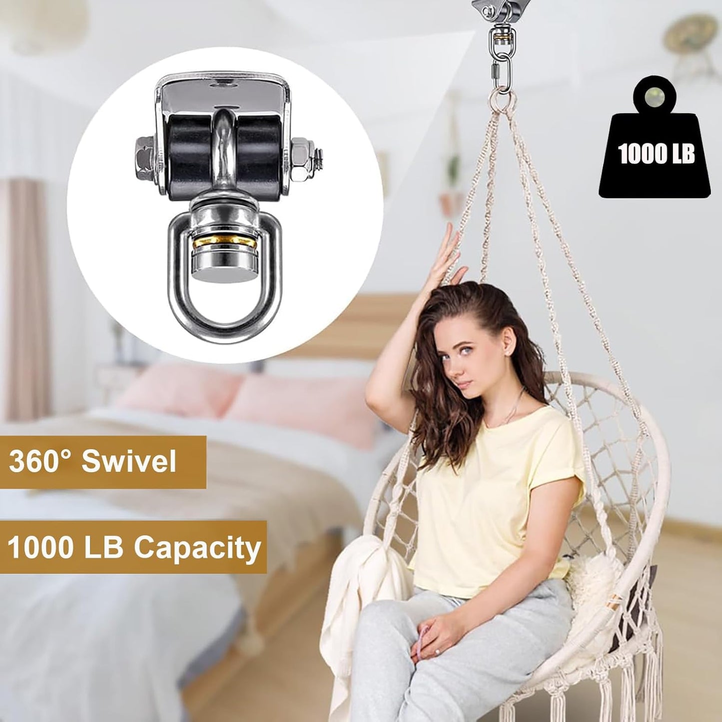 BeneLabel Swing Hanger with Bearing Swivel 800LB Capacity Stainless Steel Ceiling Mount Bracket Hanging Kit for Aerial Silks, Swings, Hammocks, Hanging Chair, Aerial Hoop, Heavy Bag, Yoga Swing