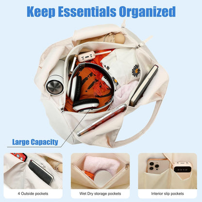 forestfish Yoga Gym Bag for Women with Shoes Compartment & Wet Dry Storage Pockets Lightweight Duffel Bag, Beige