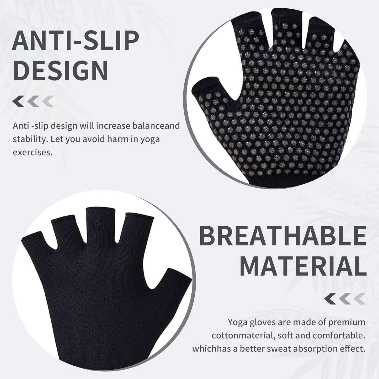 YL TRD V 2 Packs of Non Slip Fingerless Yoga Gloves Exercise Gloves Workout Gloves