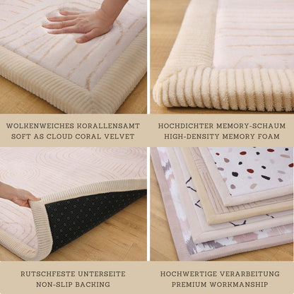Hakuna Matte CloudSoft Mat for Floor 60" x 80" Beige – Coral Velvet Memory Foam Rug – Non-Slip, Water-Resistant