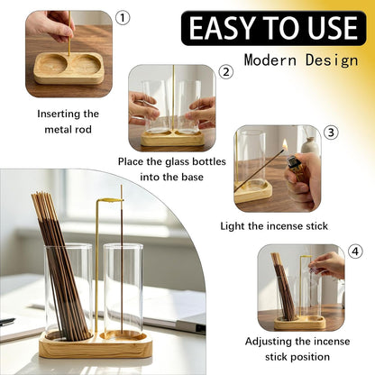 Incense Holder,Wooden Incense Holder for Sticks with 20 Incense Sticks, Anti-ash Incense Burner with Glass Ash Catcher for Meditation Yoga Spa Gift Home Decor