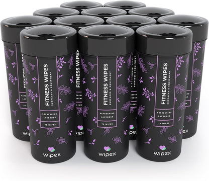 Wipex Yoga Mat Cleaner & Fitness Wipes - Natural Lavender & Vinegar Gym Equipment Cleaner - 75 Gym Wipes to Clean Yoga Mats, Spinning & Peloton Bikes, Weight Machines & Surfaces