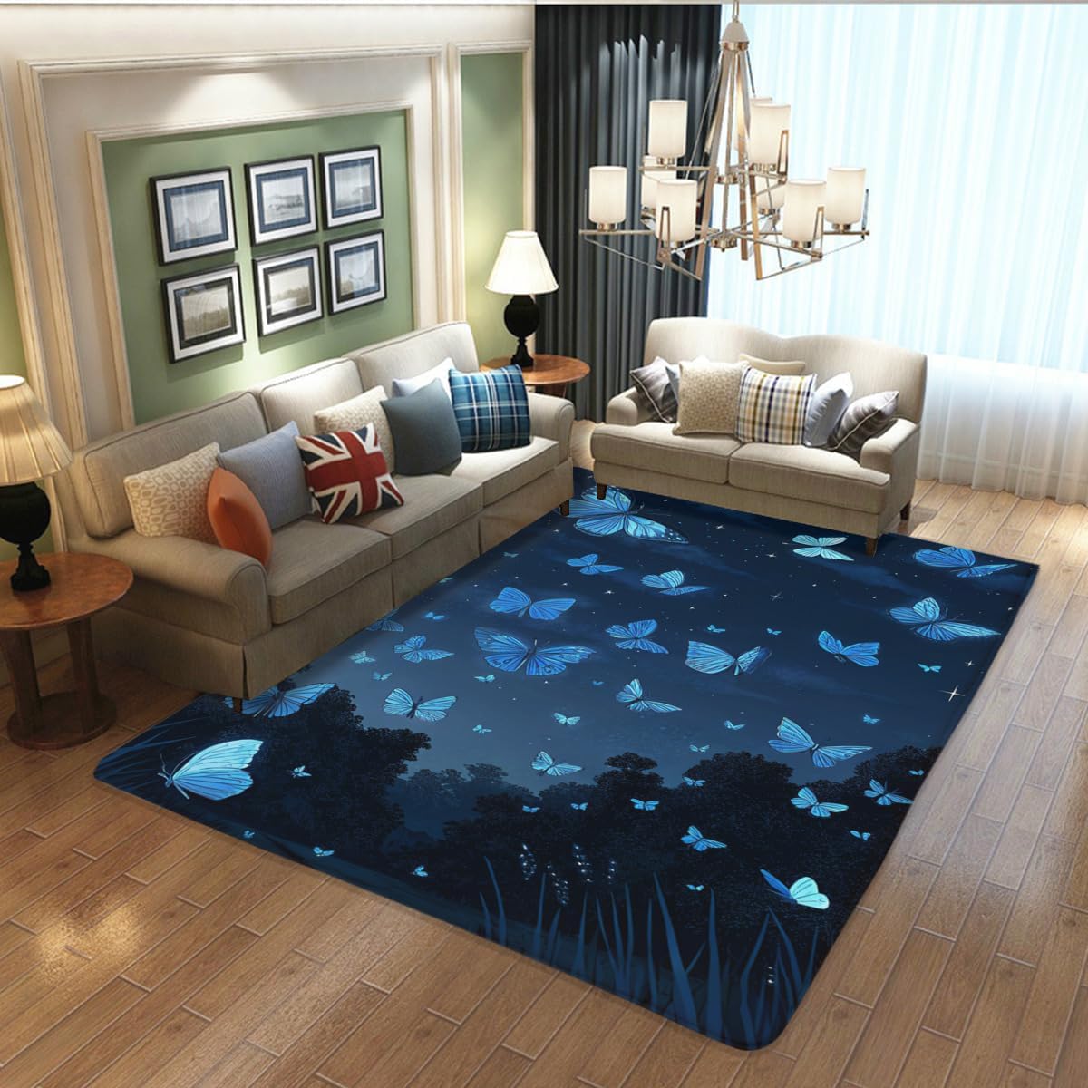 Butterfly Carpet Area Rug - Lovely Butterflies Printed Carpets for Kids Butterfly Theme Living Room Indoor Bedroom Decor Soft Polyester Yoga Mat 2'x3'