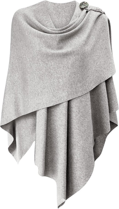 PULI Womens Large Cross Front Poncho Sweater Wrap Topper Knitted Elegant Shawls Cape for Fall Winter