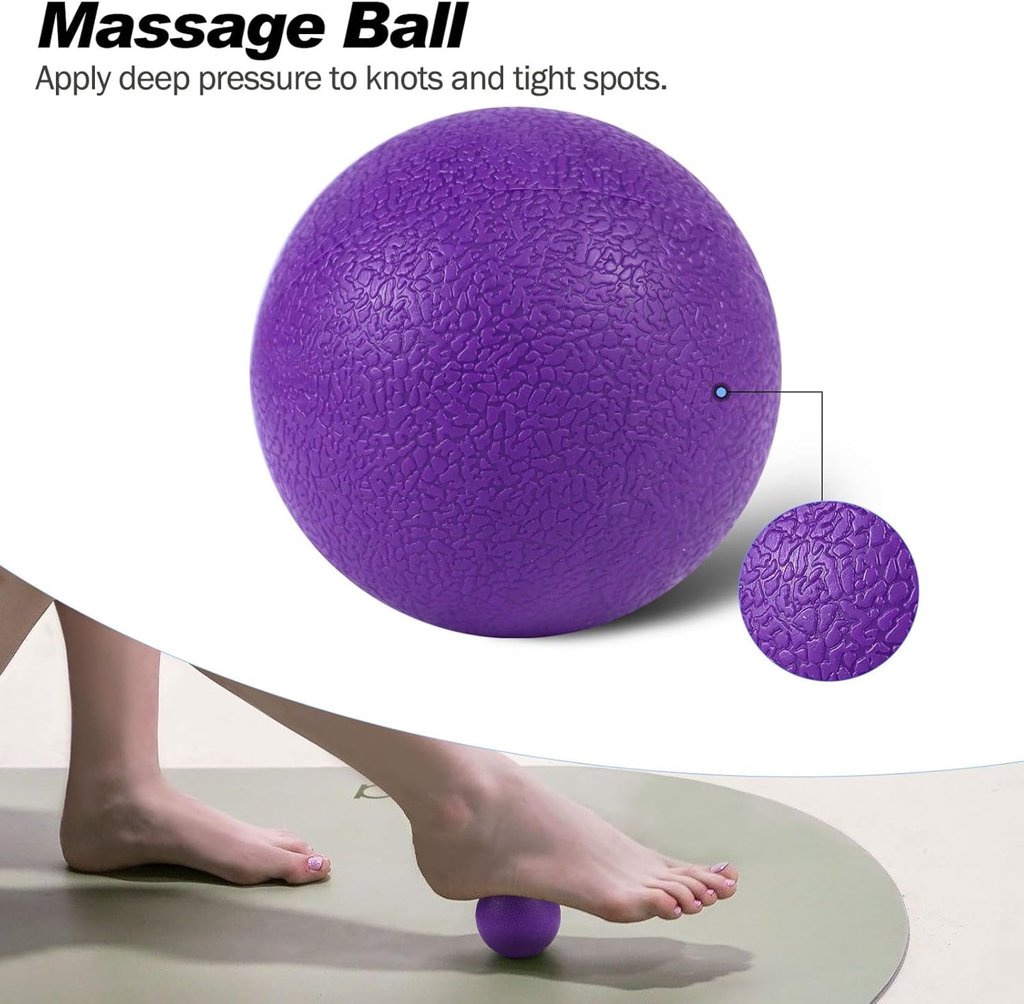 JOYENERGY 5 in 1 Foam Roller Set High Density Foam Roller Patented, Massage Stick, Massage Ball, Resistance Band for Deep Muscle Massage Pilates Yoga, Fitness for Trigger Point Release