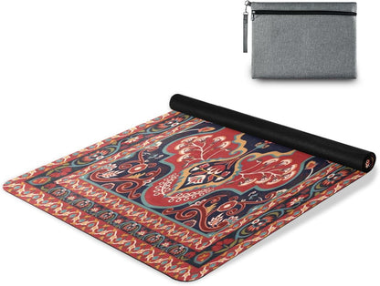 Kigai Travel Yoga Mat 71" x 24" Non Slip Natural Rubber Foldable Exercise Mat Ultra Thin 1.5mm Lightweight for Fitness, Pilates & Home Workout, Persian Design