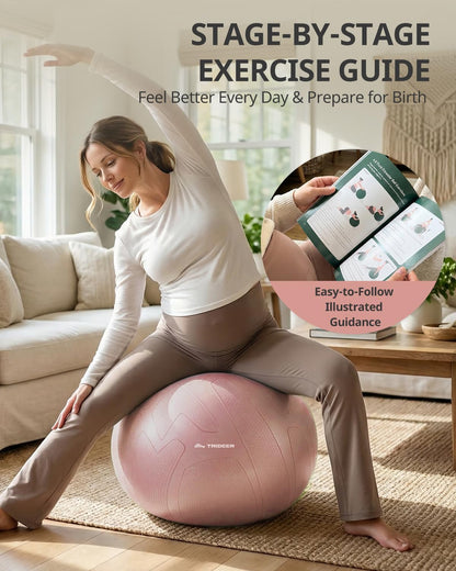 Trideer Pregnancy Birthing Ball, 1.7mm Extra Thick Yoga Ball for Maternity, Labor, Physio, Recovery, Exercise Guide & Daily Comfort Tips for All Trimesters, 1000LB Anti-Burst Non-Slip Stability Ball