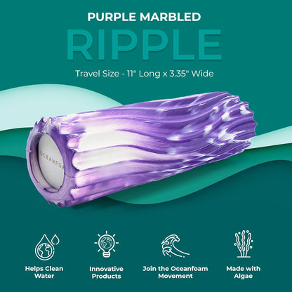 Oceanfoam Ripple Travel Foam Roller (11" x 3.35") Firm Mini Foam Roller for Physical Therapy, Deep Tissue Massage, Back Pain - High Density, Ergonomic Wave Textured - Yoga, Pilates, Exercise (Natural) - Colors B