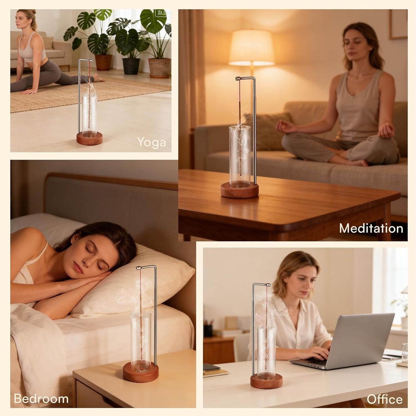 Incense Holder for Sticks, 2 in 1 Incense Burner with Glass Ash Catcher & Storage, Upside Down Incense Holder, Adjustable Stem with Threaded Lock for Yoga Spa Home Decor (Extends 8.7"-13.4")