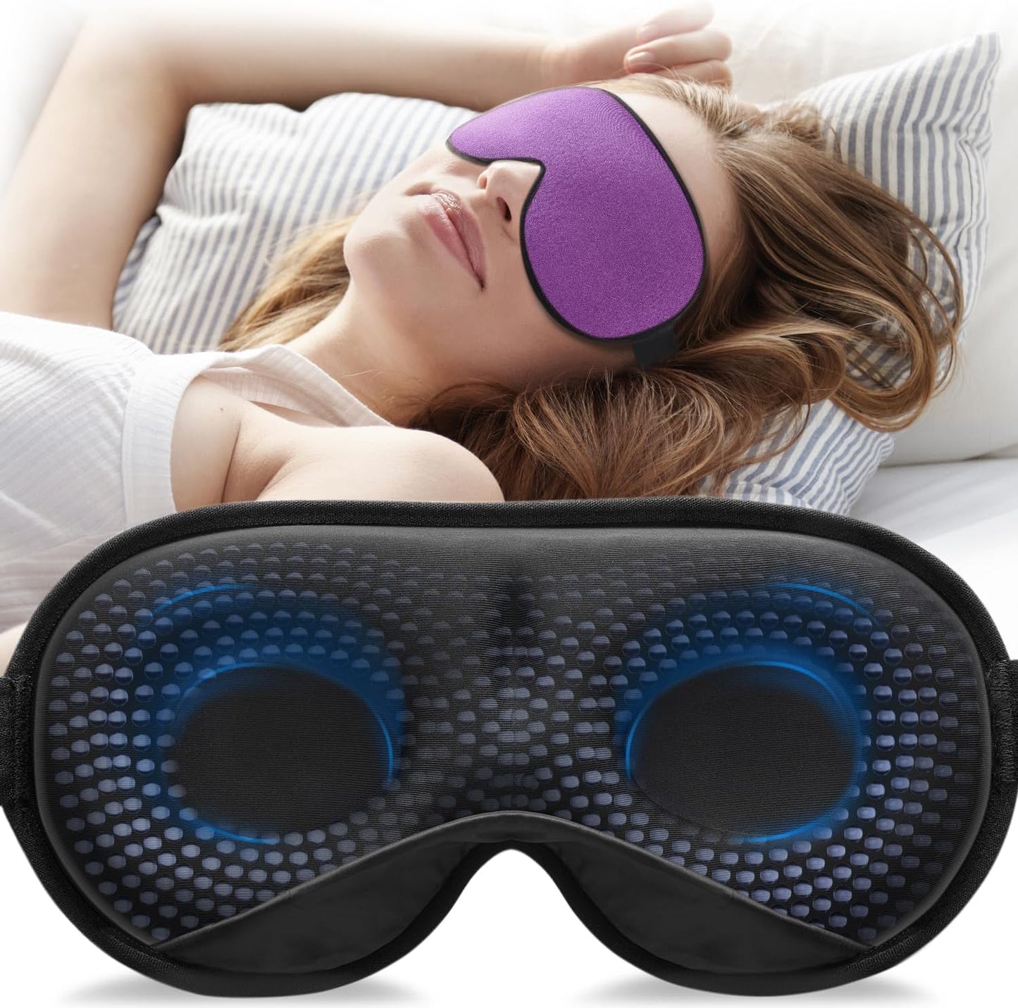 YFONG Weighted Sleep Mask, Women Men 3D Blocking Lights Sleeping Mask (4.2oz/120g), Pressure Relief Night Sleep Eye Mask with Adjustable Strap, Eye Cover Blindfold for Travel Nap Yoga, Black