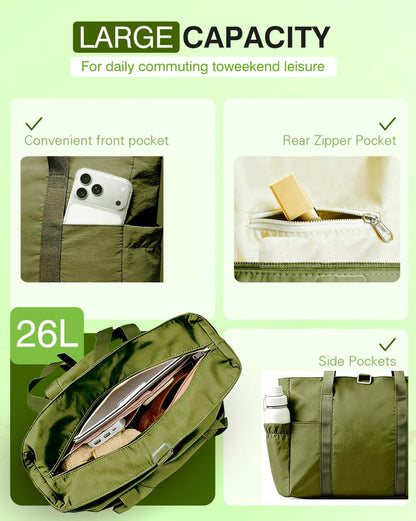 Tote Bag for Women, 26L Capacity Travel Purses Work Bag, Small Zipper Tote Bag for Travel Nurse Gym Teacher