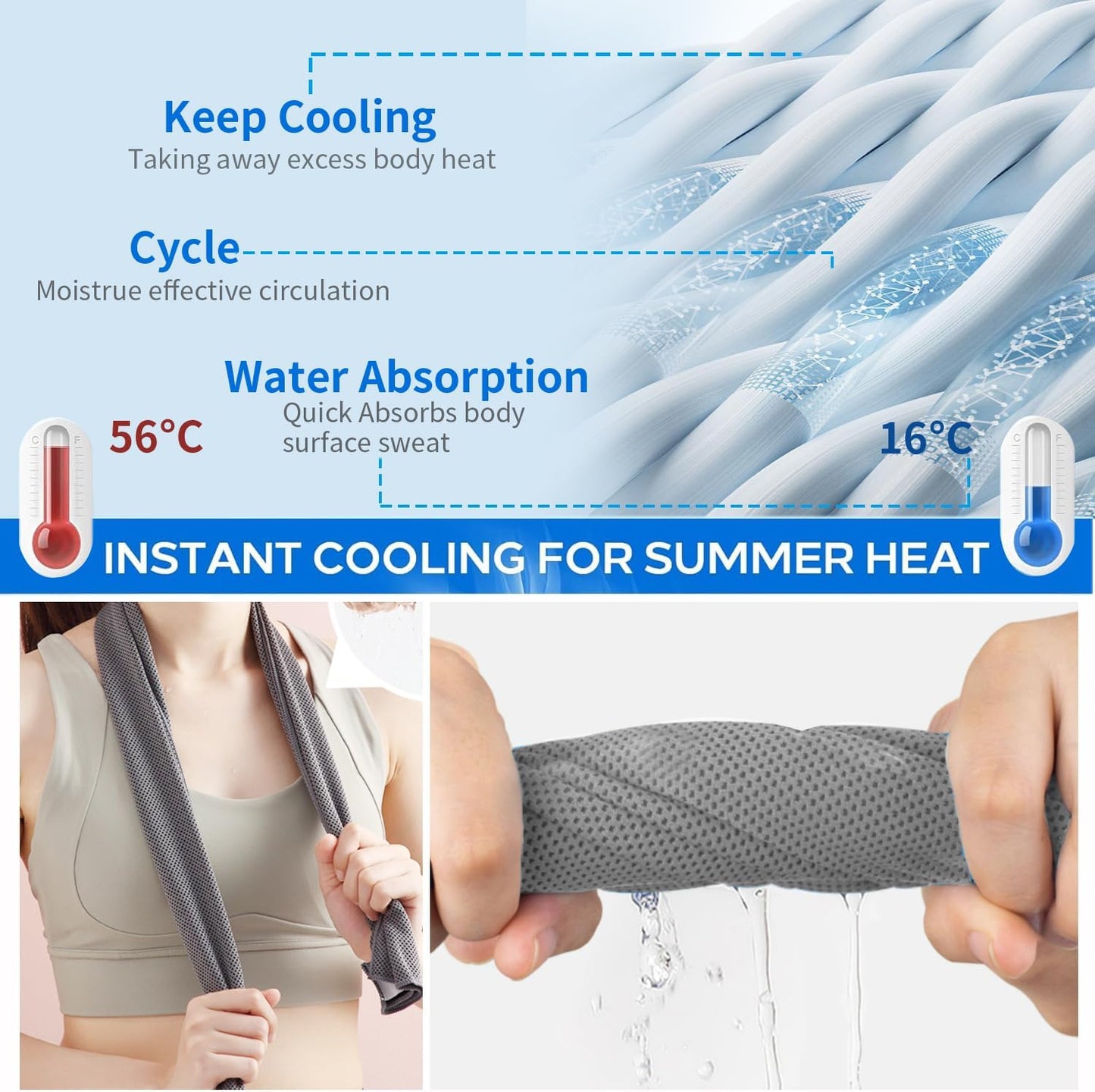 Puomue 5 Pack Cooling Towels, 40 Inches X 12 Inches, Breathable Soft Chilly Microfiber Towel for Yoga, Sport, Running, Workout, Gym, Camping and Fitness, Multicolor