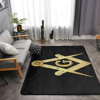 Comfortable Memory Foam Area Rugs with Anti-Skid Rubber Backing, Gold Freemason Freemasonry Masonic Yoga Mat Indoor Entryway Mat for Bedroom Livingroom Sitting Room Home Art