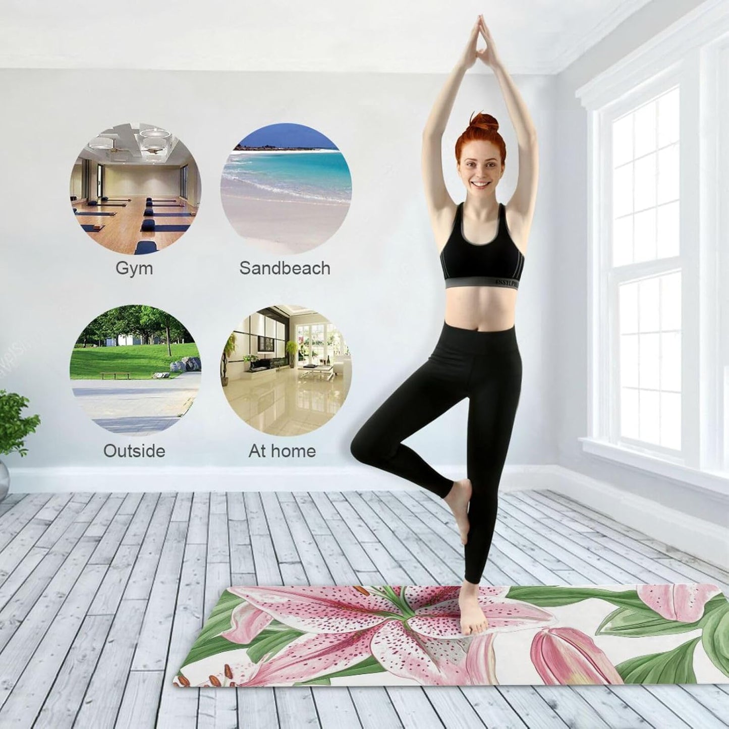 Guyana Regia Lily Beauty Summer Flower printed yoga and pilates mat natural rubber non slip,Thick 1 mm with bags tapete para ejercicio 71x26 inches For hot yoga