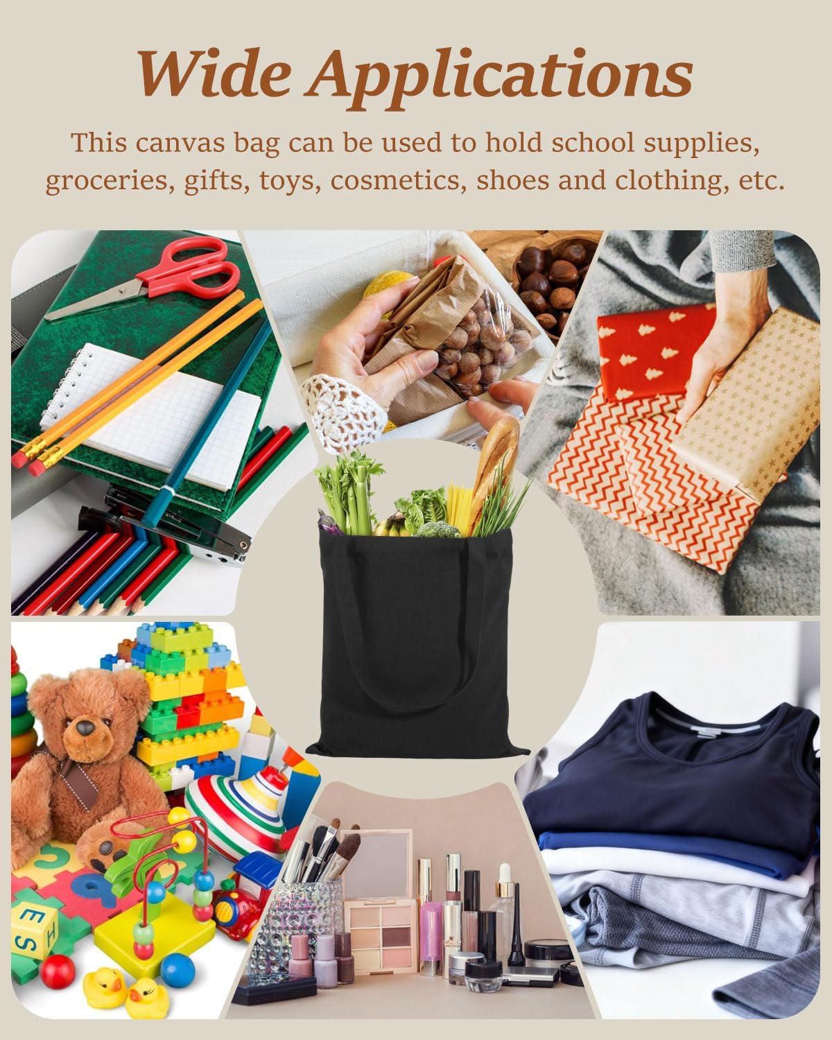 Lzerking Canvas Tote Bag Bulk for DIY Projects, 13x15 Inches Tote Bags for Grocery Shopping, 10oz Machine Washable Fabric