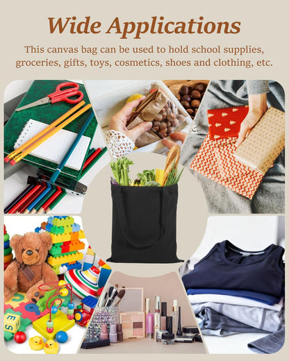 Lzerking Canvas Tote Bag Bulk for DIY Projects, 13x15 Inches Tote Bags for Grocery Shopping, 10oz Machine Washable Fabric
