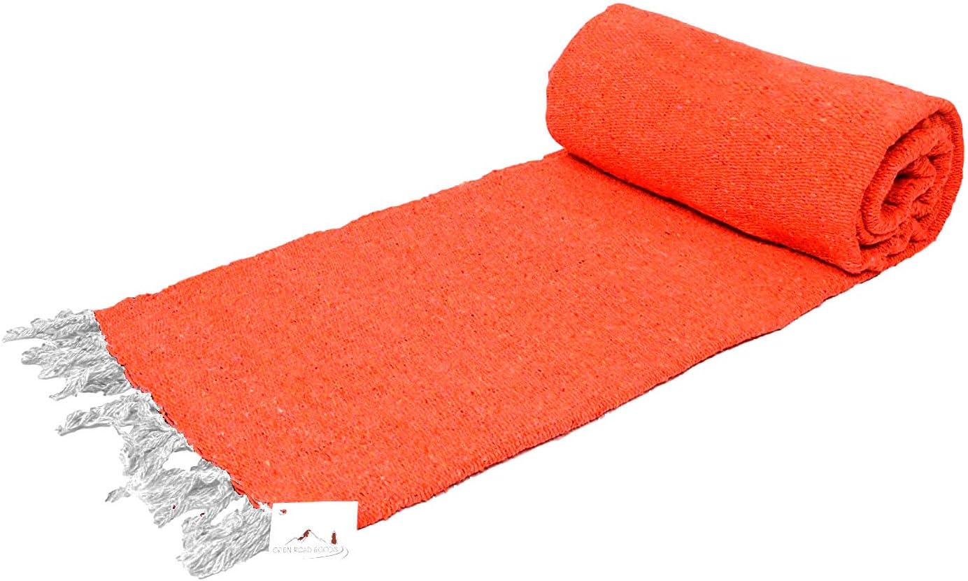 Open Road Goods Solid Color Mexican Yoga Blanket – Large Handwoven Throw for Yoga, Beach, Camping or Home – Soft and Durable Cotton Blend