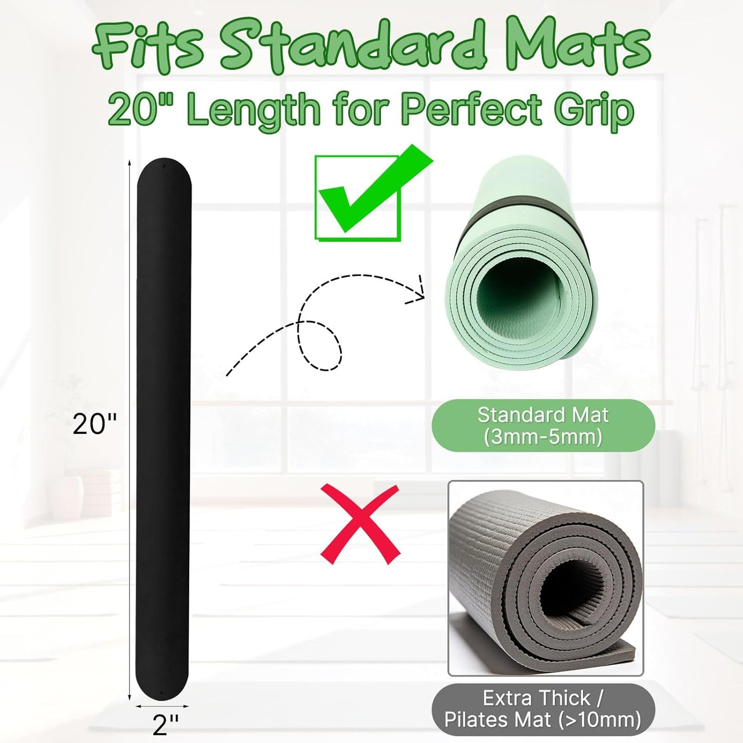 Aolamegs Yoga Mat Strap Slap Band-Instant One Snap Holder Keeps Mats Tightly Rolled & Secure -Soft Silicone Gym Accessories