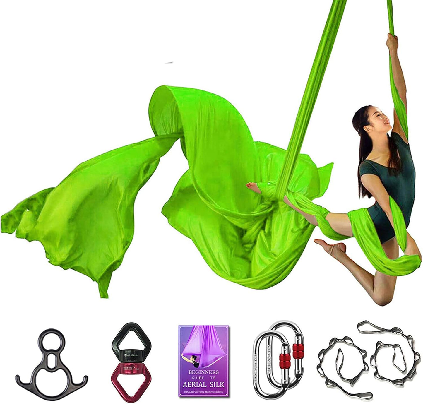 Deluxe Aerial Silks Equipment Set - 11 Yards Aerial Yoga Hammock Swing for Acrobatic, Circus Arts, Dance (L:10m W:2.8m)
