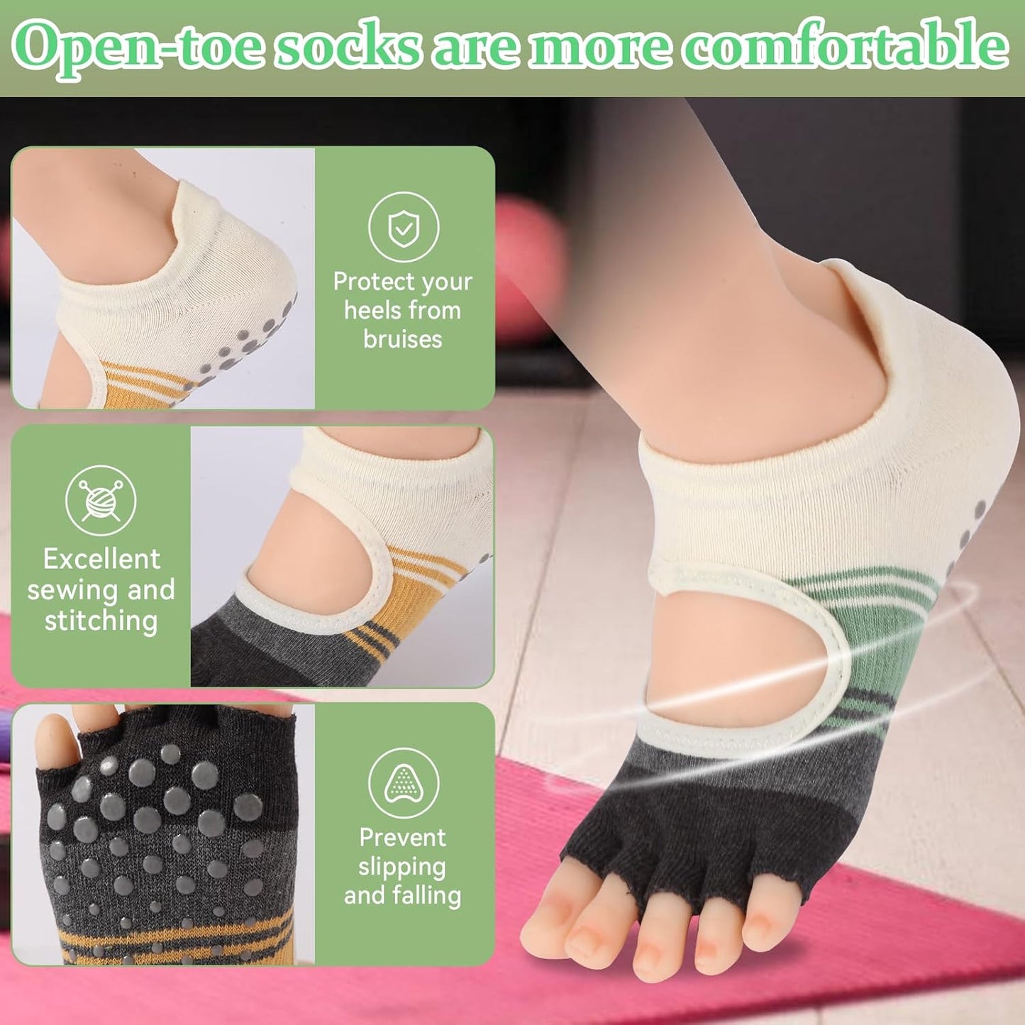 Pilates Socks with Grips for Women,Yoga Socks, Non-Slip Yoga Sock with Toe Separators, Pilates Non Slip Sock