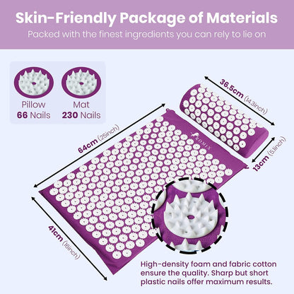 ROMIX Acupressure Mat and Pillow Set, Acupuncture Mat for Back Pain, Neck, Shoulder Pain Relief, Stress Reduction, Wellness Therapy, Cushioned Acupressure Mats with Carry Bag for Men and Women