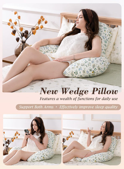 INSEN Wedge Pillow Set for Sleeping and After Surgery, Use for Acid Reflux, Reading and Relaxing, Headboard Pillow for Sitting in Bed