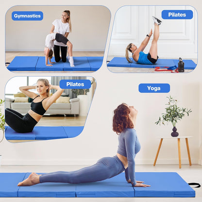 Outdoor Basic 6'x3'x2'' Gymnastics Mats Portable 4-Fold Tumbling Mat Thick Yoga Mat with PU Leather & Carry Handle for Home Workout, Yoga, MMA Core Training, Pilates