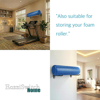 Yoga Mat Holder Wall Mount: Hanging Exercise Mat Rack - 2 Pack Heavy Duty Adjustable Hooks & 6 PCS Clips for Yoga Mat (<5.5lbs), Eyelet Mats, Foam Rollers & Gym Equipment Storage - Organizer for Fitness Workout